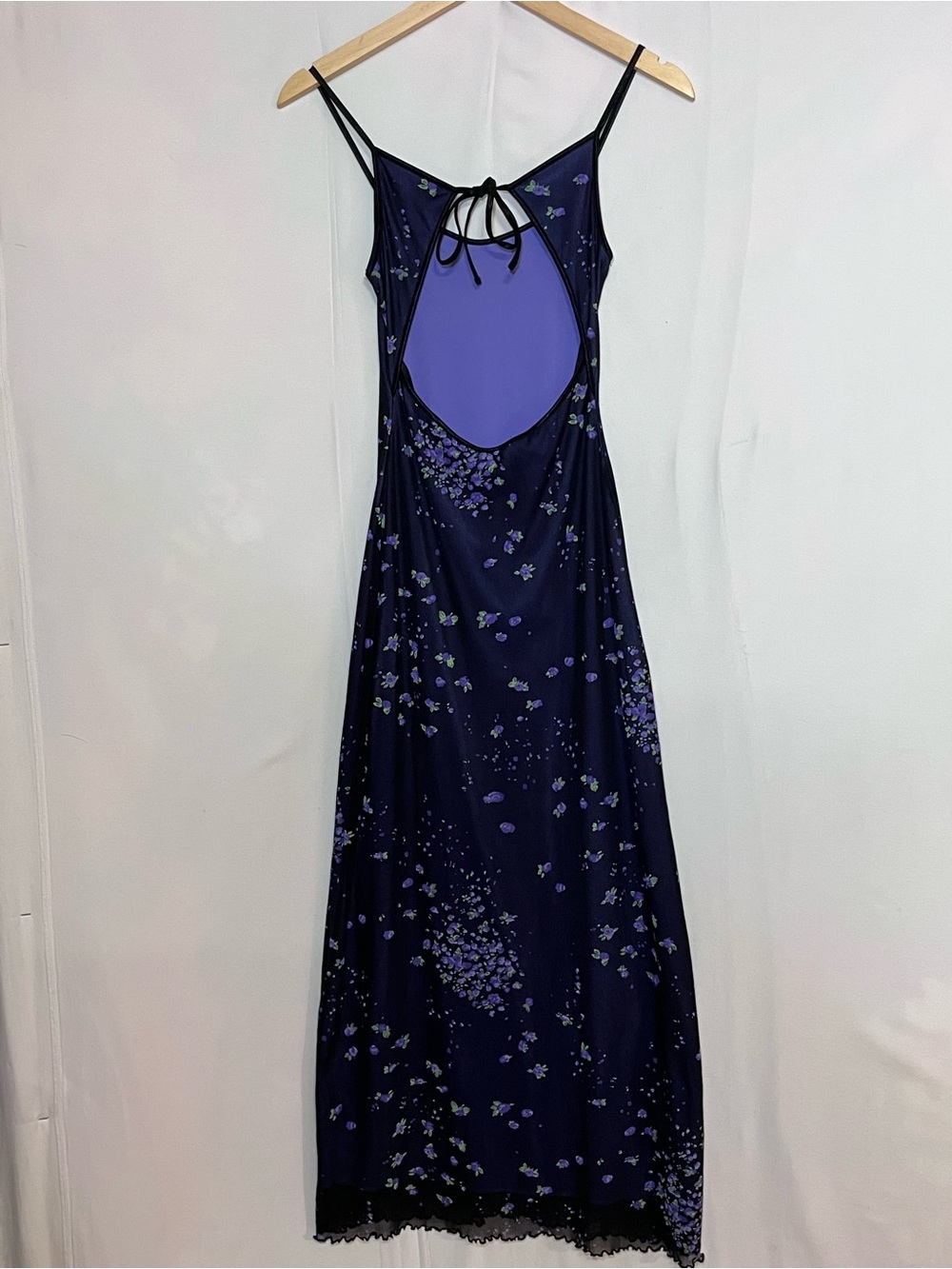 Vntg Currants Purple Floral Satin Lined Slip Dress S Backless Y2K Edgy Fairycore - Picture 4 of 10